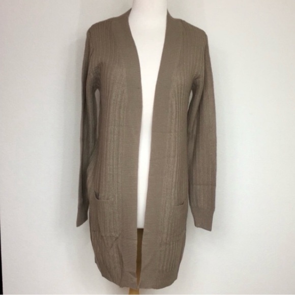 3/$25 NWT New Ambiance Camel Tan Acrylic Knit Long Open Duster Cardigan Size S - Picture 1 of 9